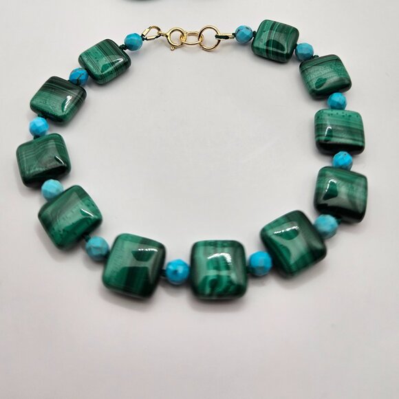 Genuine Malachite & Turquoise Beads w/ 14k Gold Filled Clasp (Handmade/N… - Picture 1 of 4